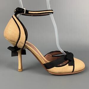 ALAIA Size 5.5 Natural & Black Straw Textured Bow Pumps